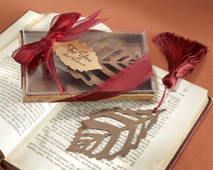 "Turning Leaves" Bookmark with Burgundy Silk Tassel wedding favors