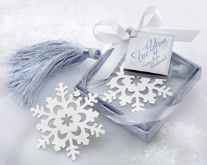"Snowflake" Bookmark with Silver Finish and Elegant Ice-Blue Tassel wedding favors