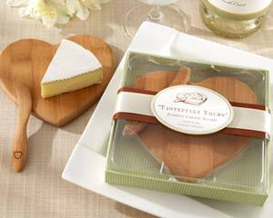 "Tastefully Yours" Heart-Shaped Bamboo Cheese Board wedding favors