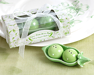 Two Peas in a Pod - Ceramic Salt & Pepper Shakers in Ivy Print Gift Box wedding favors