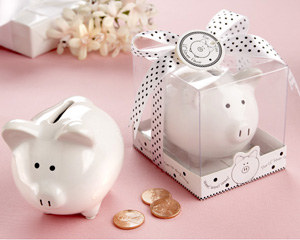 "Li'l Saver Favor" Ceramic Mini-Piggy Bank in Gift Box with Polka-Dot Bow wedding favors