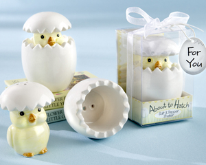 "About to Hatch" Ceramic Baby Chick Salt & Pepper Shakers wedding favors