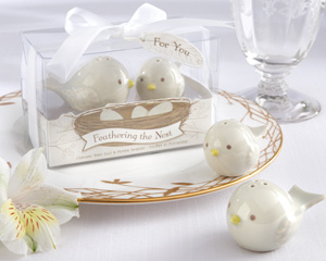 "Feathering the Nest" Ceramic Birds Salt & Pepper Shakers wedding favors