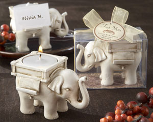 "Lucky Elephant" Antique Ivory-Finish Tea Light Holder wedding favors