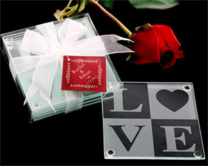 LOVE Glass Coaster Gift Set with Ribbon and Thank You Tag wedding favors