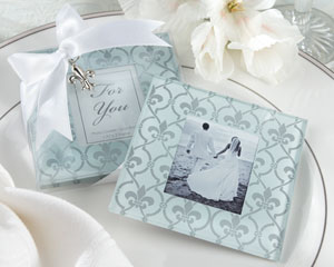 "Fleur-de-Lis" Frosted-Glass Photo Coasters wedding favors