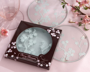 "Cherry Blossoms" Frosted Glass Coasters wedding favors