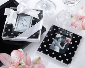 "Mod Dots" Black and White Polka Dot Photo Coaster wedding favors