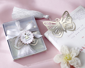 "Butterfly" Silver-Metal Bookmark with White Silk Tassel wedding favors