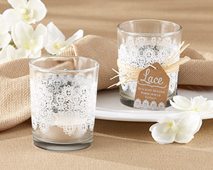 "Lace" Glass Tealight Holder (Set of 4) wedding favors