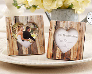 "Rustic Romance" Faux-Wood Heart Place Card Holder/Photo Frame wedding favors