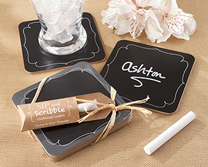 "Sip and Scribble" Chalkboard Set of 4 Coasters wedding favors