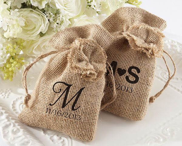 "Rustic Renaissance" Burlap Favor Bag with Drawstring Tie - Available Personalized wedding favors