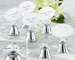 "Lovebirds" Silver-Finish Kissing Bell Place Card Holder (Set of 24) wedding favors