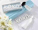 "Hugs & Kisses" Silver-Finish Bookmark with Elegant White-Silk Tassel wedding favors