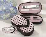 "Pink Polka Flip Flop" Four Piece Pedicure Set with Matching "Thank you" Tag wedding favors