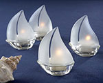 "Set Sail" Frosted Glass Sailboat Tealight Holders, wedding favors