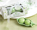 Two Peas in a Pod - Ceramic Salt & Pepper Shakers in Ivy Print Gift Box wedding favors