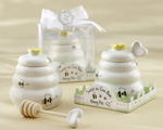 "Sweet As Can Bee" Ceramic Honey Pot with Wooden Dipper wedding favors