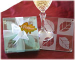 "Fall in Love" Frosted Leaf Design Glass Coaster Set wedding favors