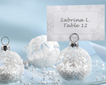 "Snow Flurry" Flocked Glass Ornament Place Card/Photo Holder wedding favors