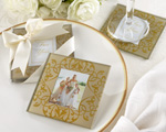 "Golden Brocade" Elegant Glass Photo Coasters wedding favors