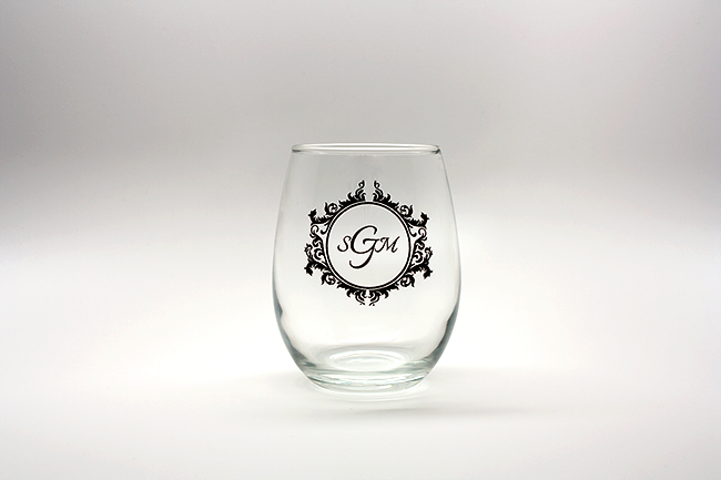 Vintage Monogram Personalized Stemless Wine Glasses - 15 oz wedding favors