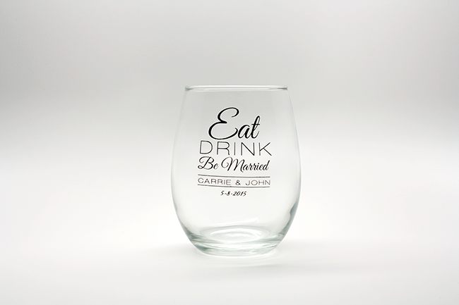 Eat, Drink, Be Married Personalized Stemless Wine Glasses - 15 oz wedding favors