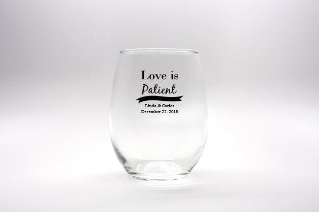 Love Is Patient Personalized Stemless Wine Glasses - 9 oz wedding favors