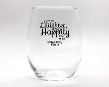 Love, Laughter, Happily Ever After Personalized Stemless Wine Glasses - 9 oz wedding favors