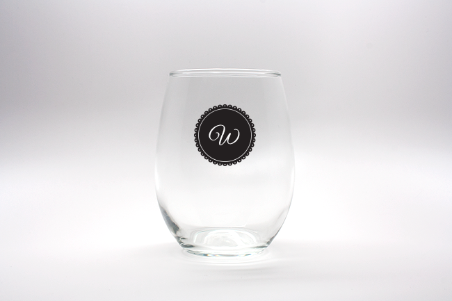 Doily Monogram Personalized Stemless Wine Glasses - 15 oz wedding favors