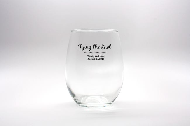 Tying The Knot Personalized Stemless Wine Glasses - 9 oz wedding favors