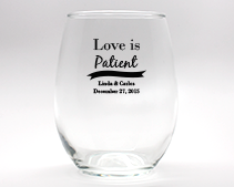 Love Is Patient Personalized Stemless Wine Glasses - 9 oz wedding favors