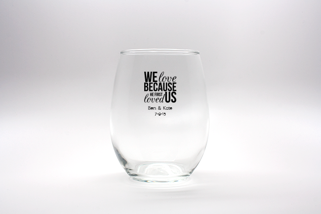 We Love Personalized Stemless Wine Glasses - 9 oz wedding favors