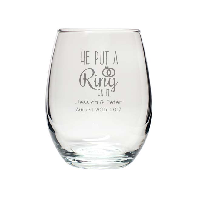 Engraved 9oz Stemless Wine Glass wedding favors