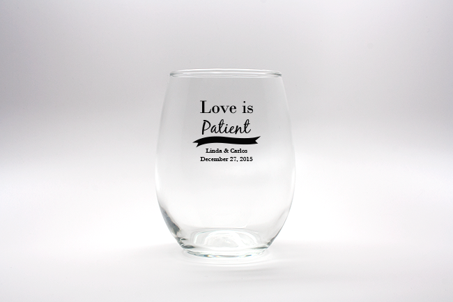 Love Is Patient Personalized Stemless Wine Glasses - 15 oz wedding favors