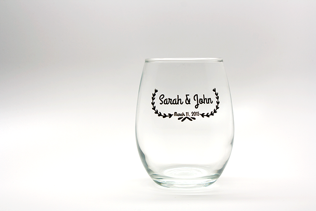 Leaf Banner Personalized Stemless Wine Glasses - 15 oz wedding favors