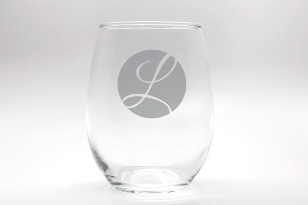 Engraved Outline Monogram Stemless Wine Glass wedding favors