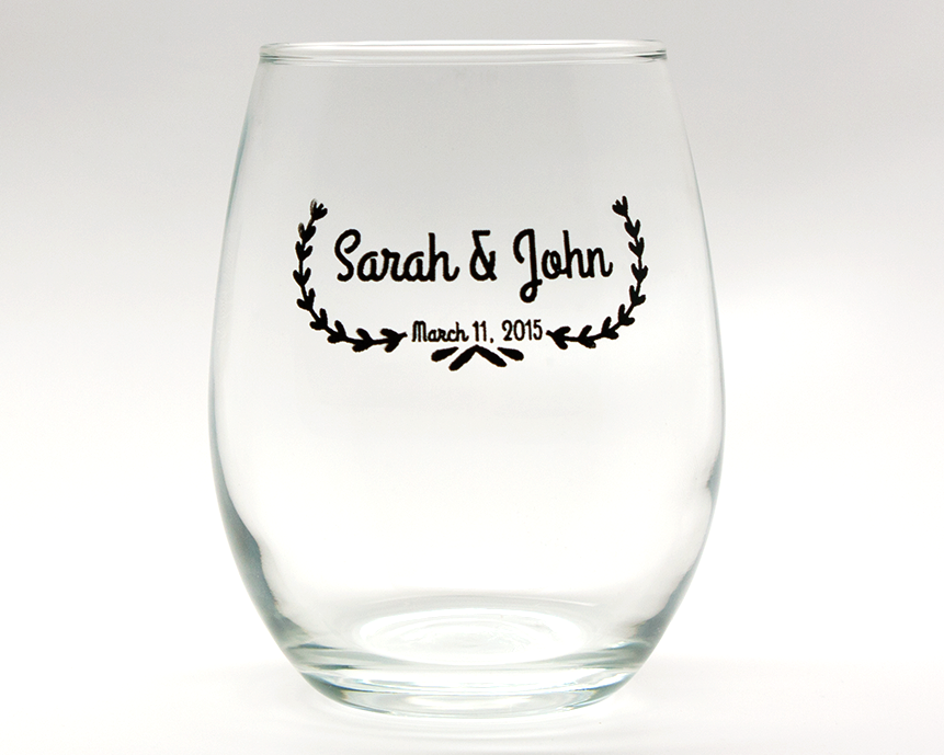 Leaf Banner Personalized Stemless Wine Glasses - 9 oz wedding favors