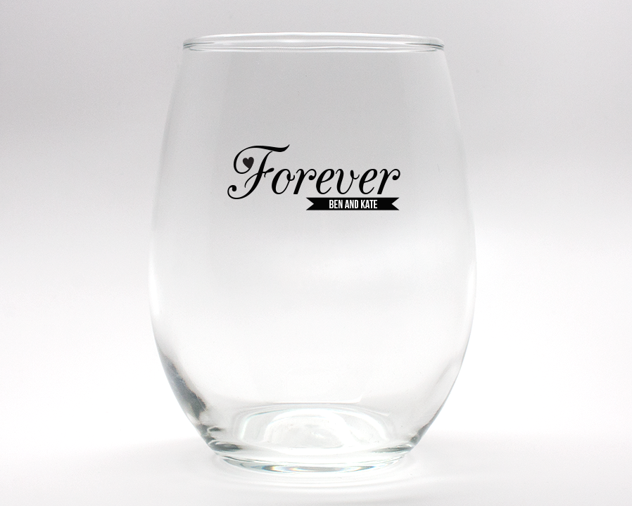 Forever Heart Personalized Stemless Wine Glasses - 9 oz wedding favors